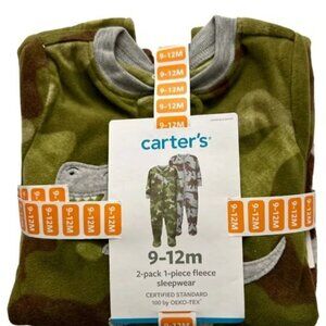 Carters 3-6 mth One Piece Fleece Footed 2-Pair Ribbed Neck Full-Zip Pajamas Set